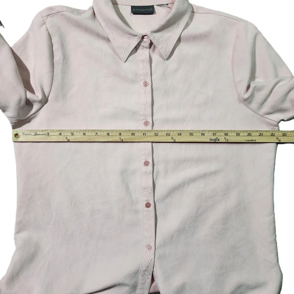 Relativity Pink Floral Embroidered Button Down Shirt XL
